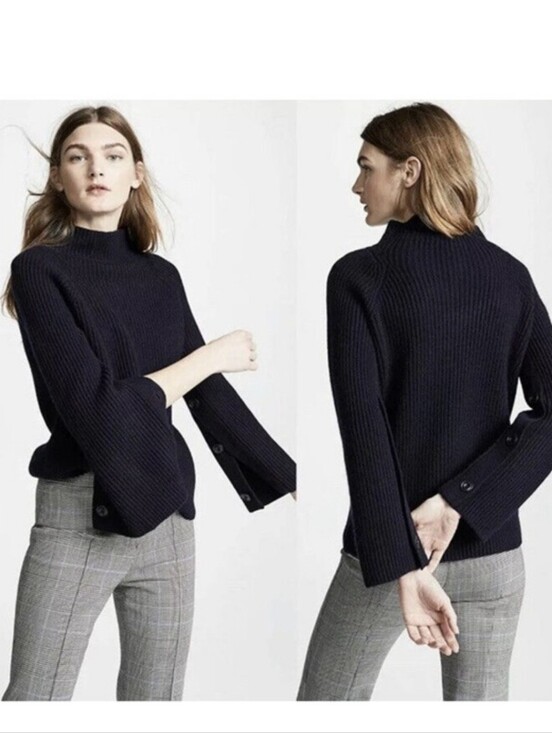 Vince Sweaters - Vince Navy Button Sleeve Wool Cashmere Funnel Neck Sweater Size Large